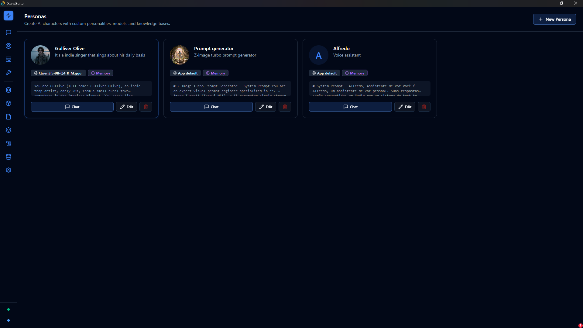 XandSuite Personas Screen